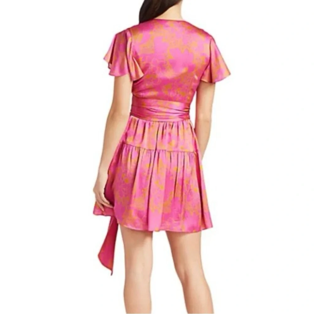 Tanya Taylor Paris Hammered Silk Wrap Dress in Ikat Flower Pink $545 - Picture 12 of 12